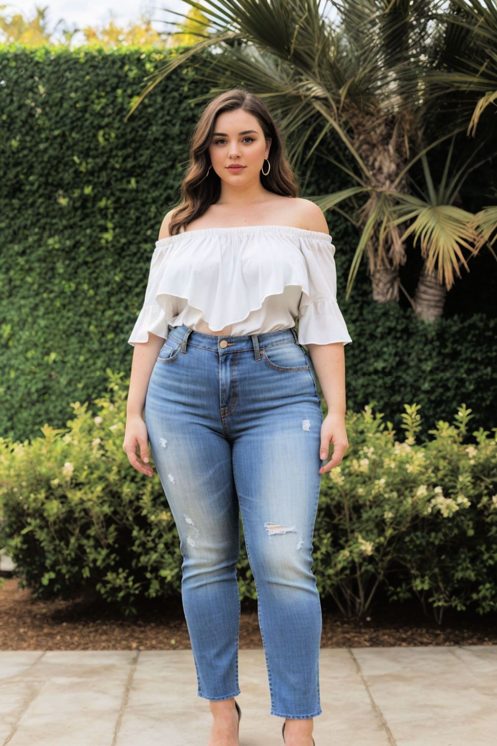 off the shoulder tops with high rise jeans