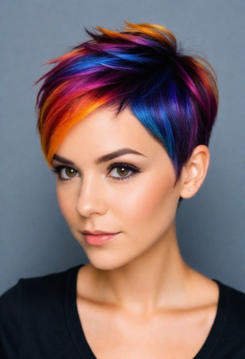 pixie cut with colorful highlights