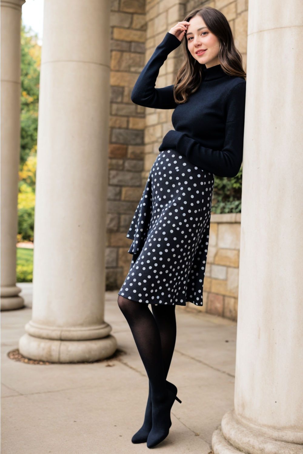 polka dot skirt and sweater for baby shower outfit