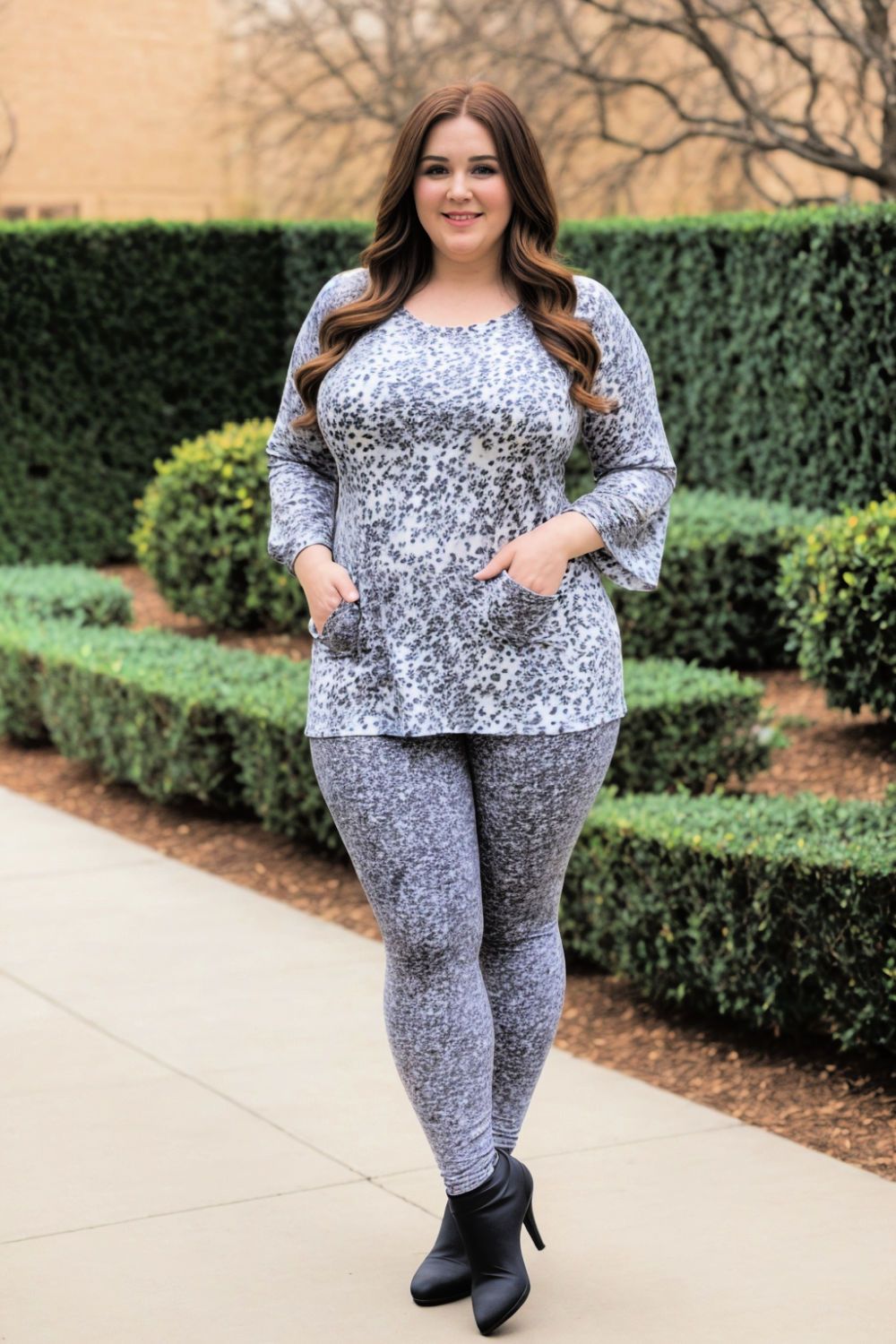 printed leggings with a solid tunic
