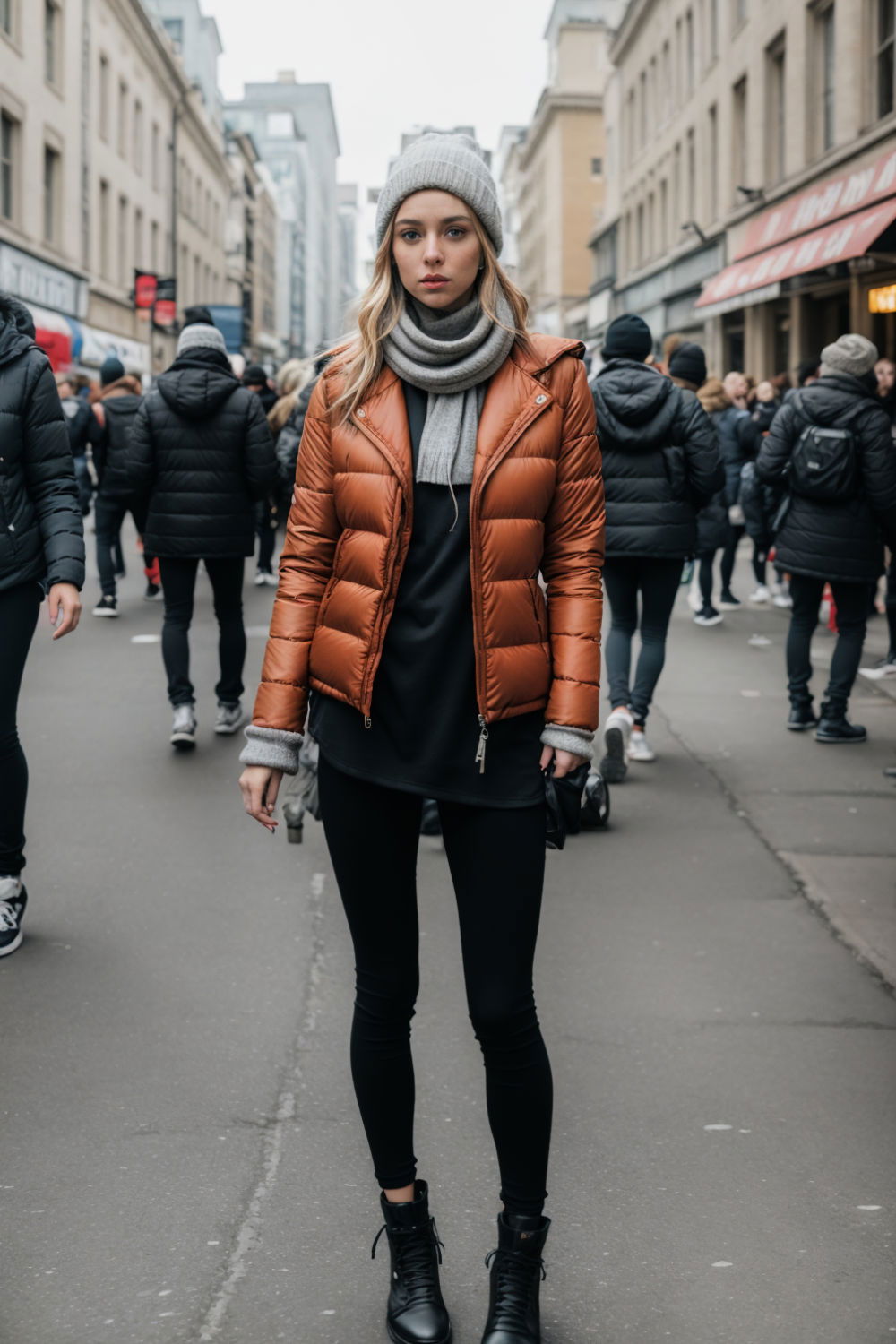 puffer vest and skinny scarf for rap concert outfit