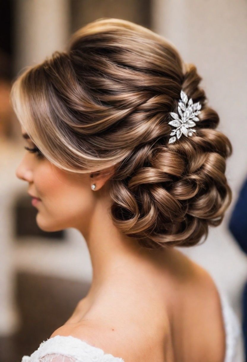 romantic updo with loose curls
