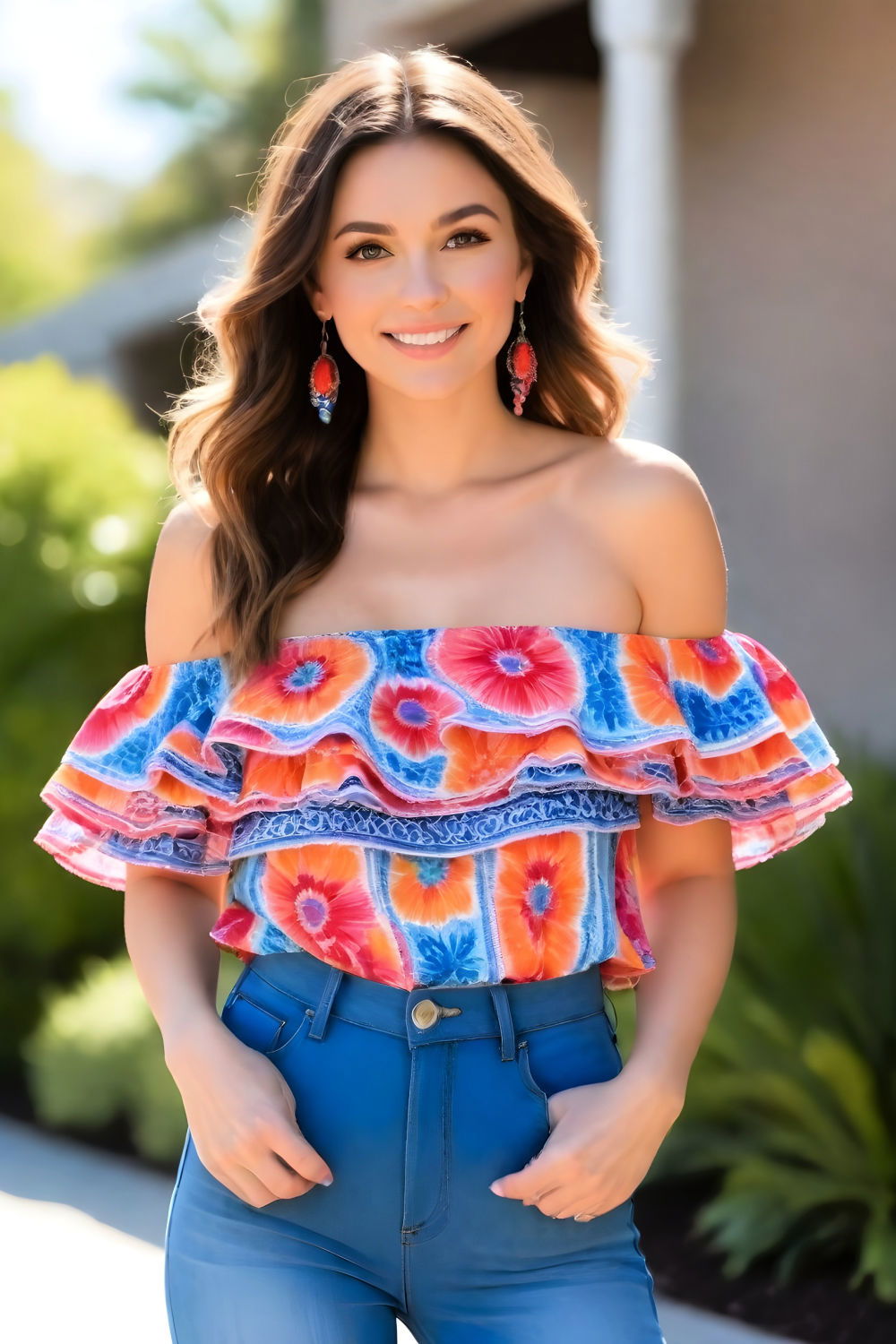 ruffled off the shoulder top for cinco de mayo outfit