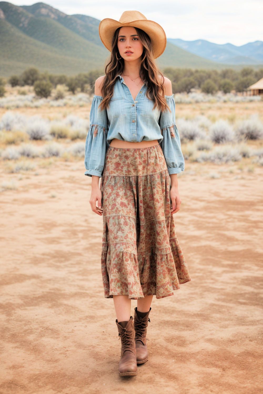 rustic boho midi skirt rodeo outfit