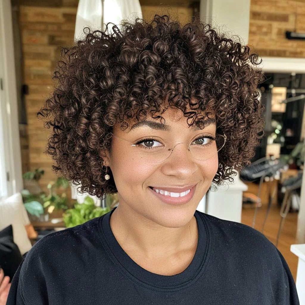short and curly afro hairstyle