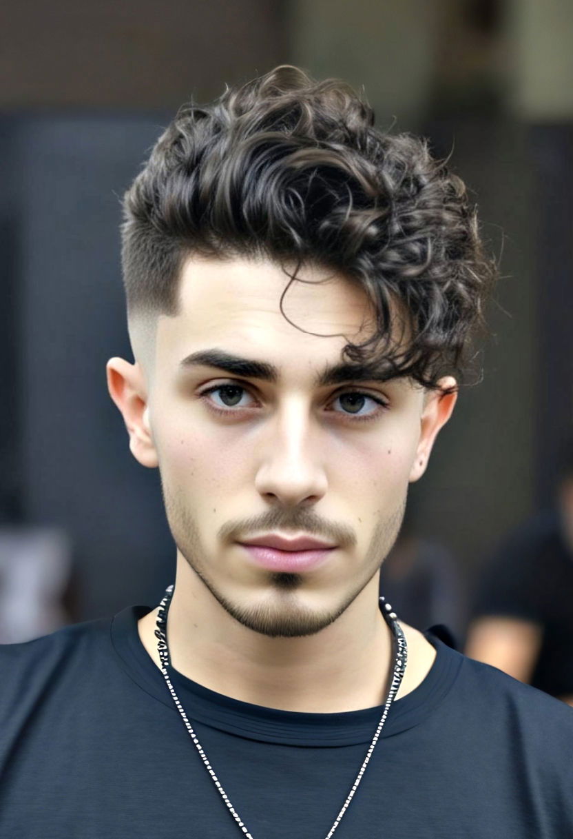 side sweep short curly hairstyle for men