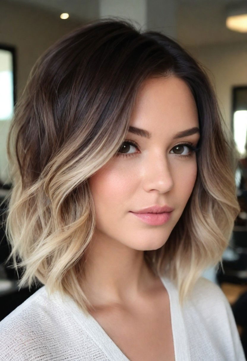 simple angled lob hairstyle
