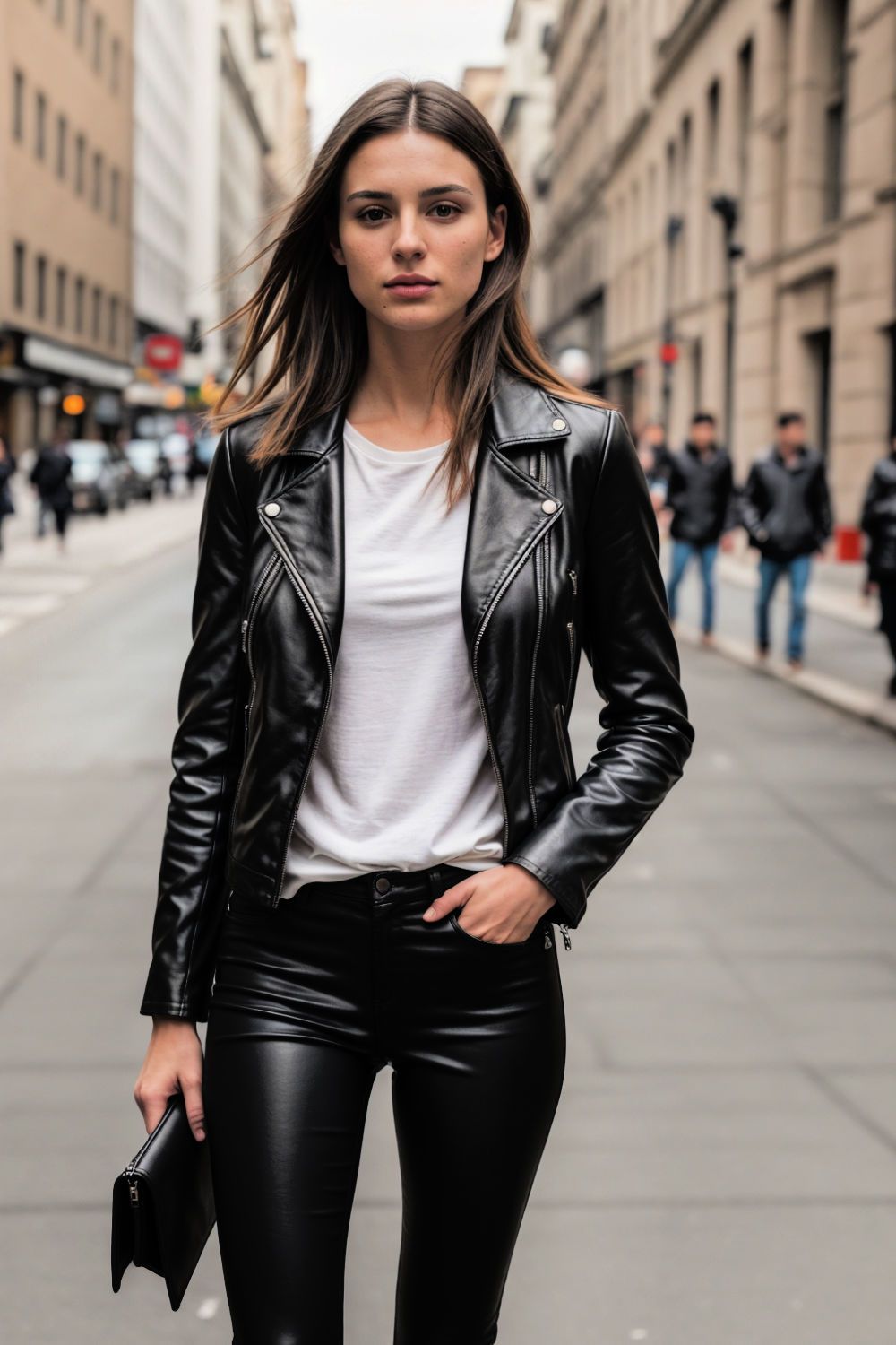 sleek leather jacket fall outfit