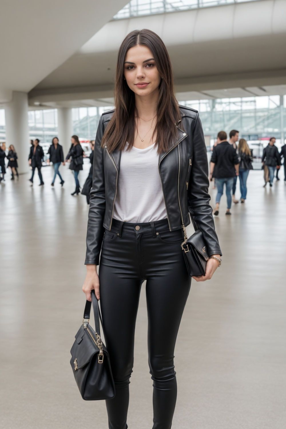 sleek leather jacket pairing travel outfit