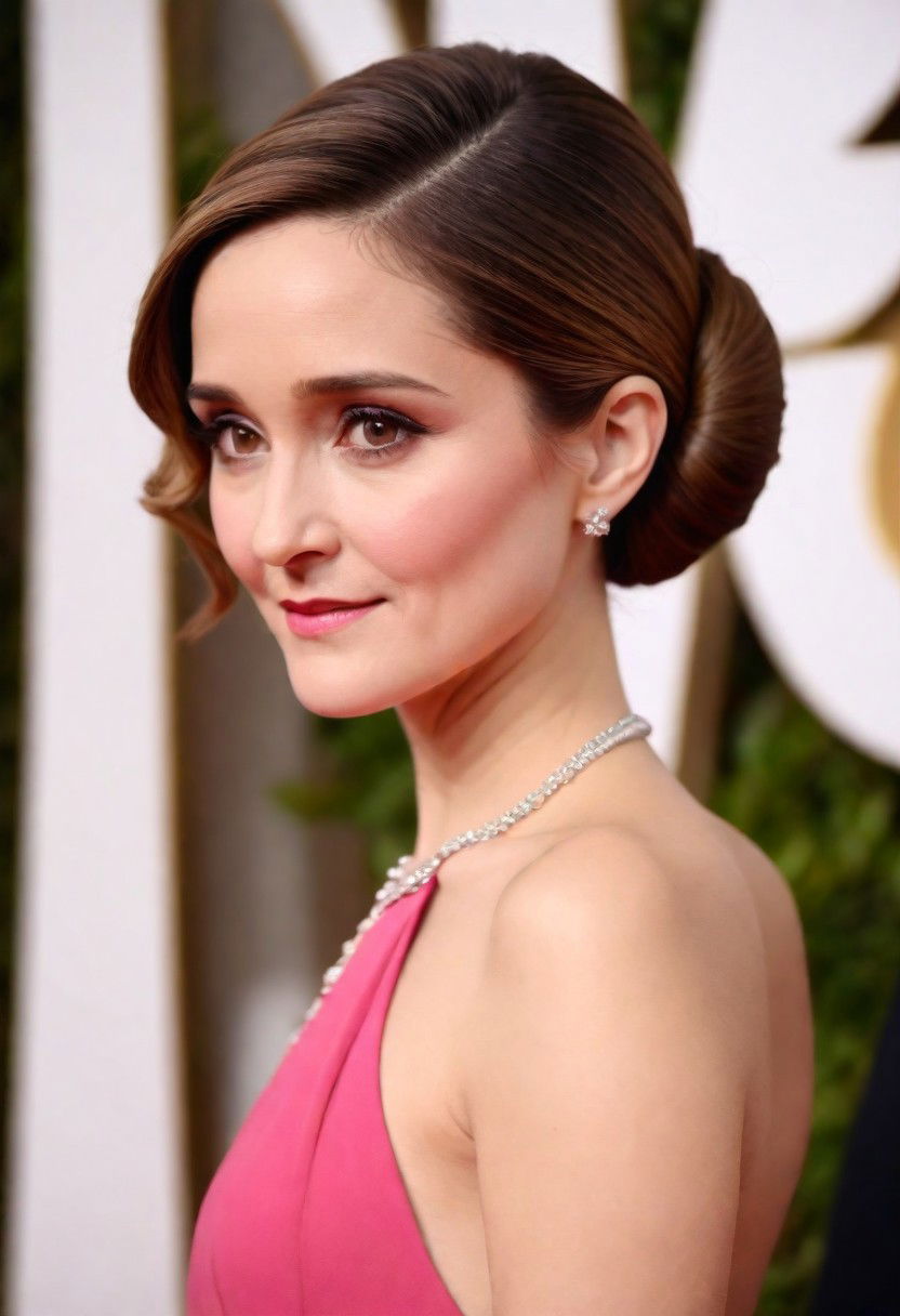 sleek low chignon with side part