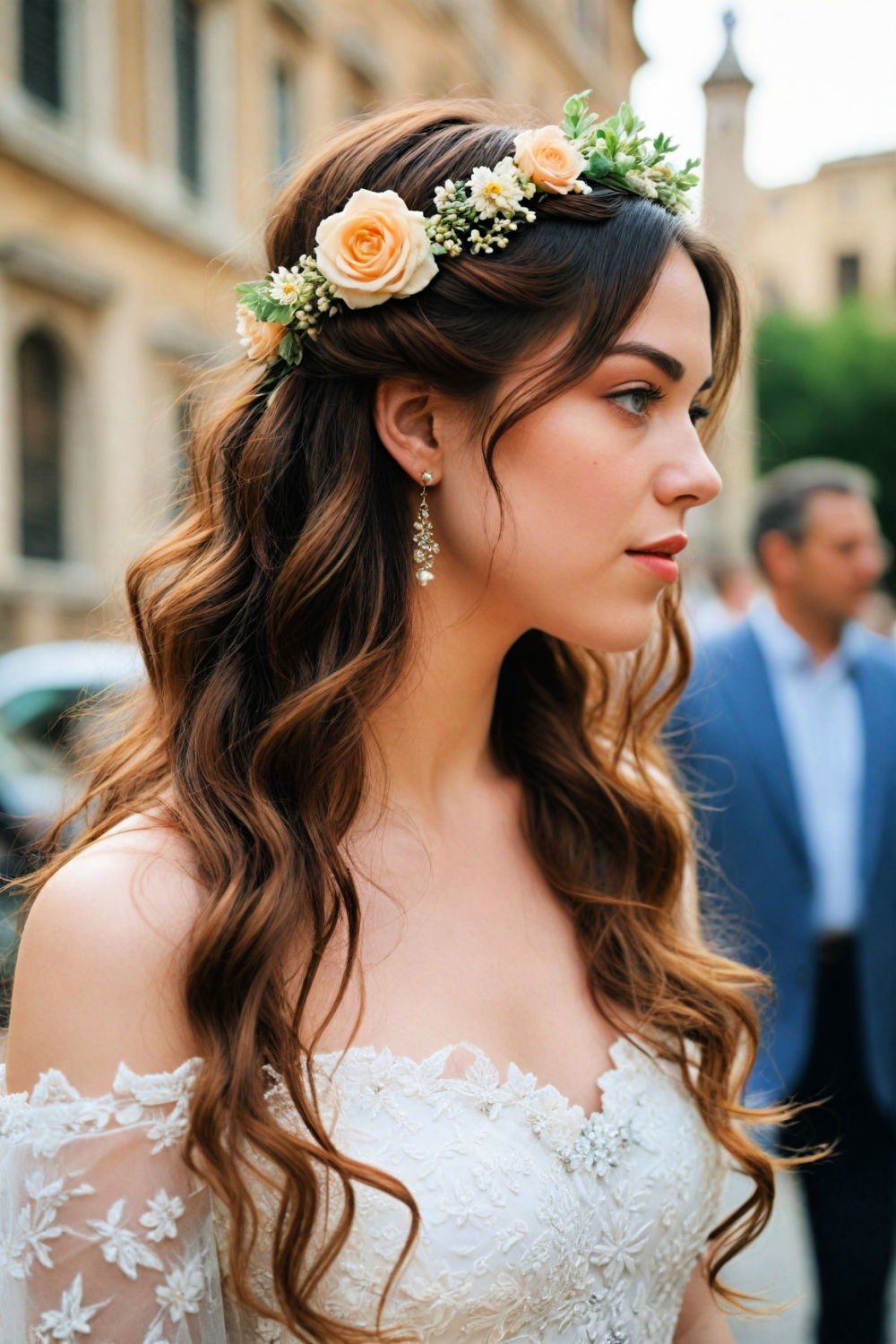 soft waves with floral accents hairstyle