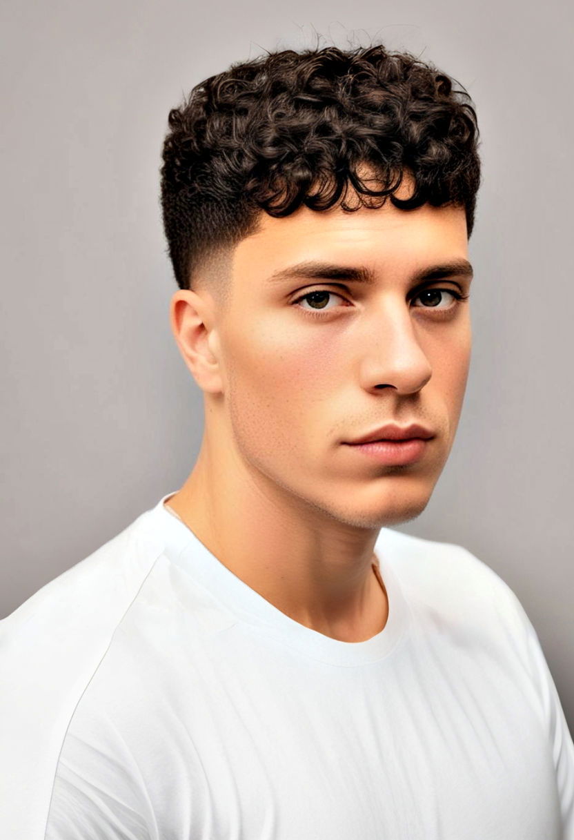 textured crop top short curly hairstyle men