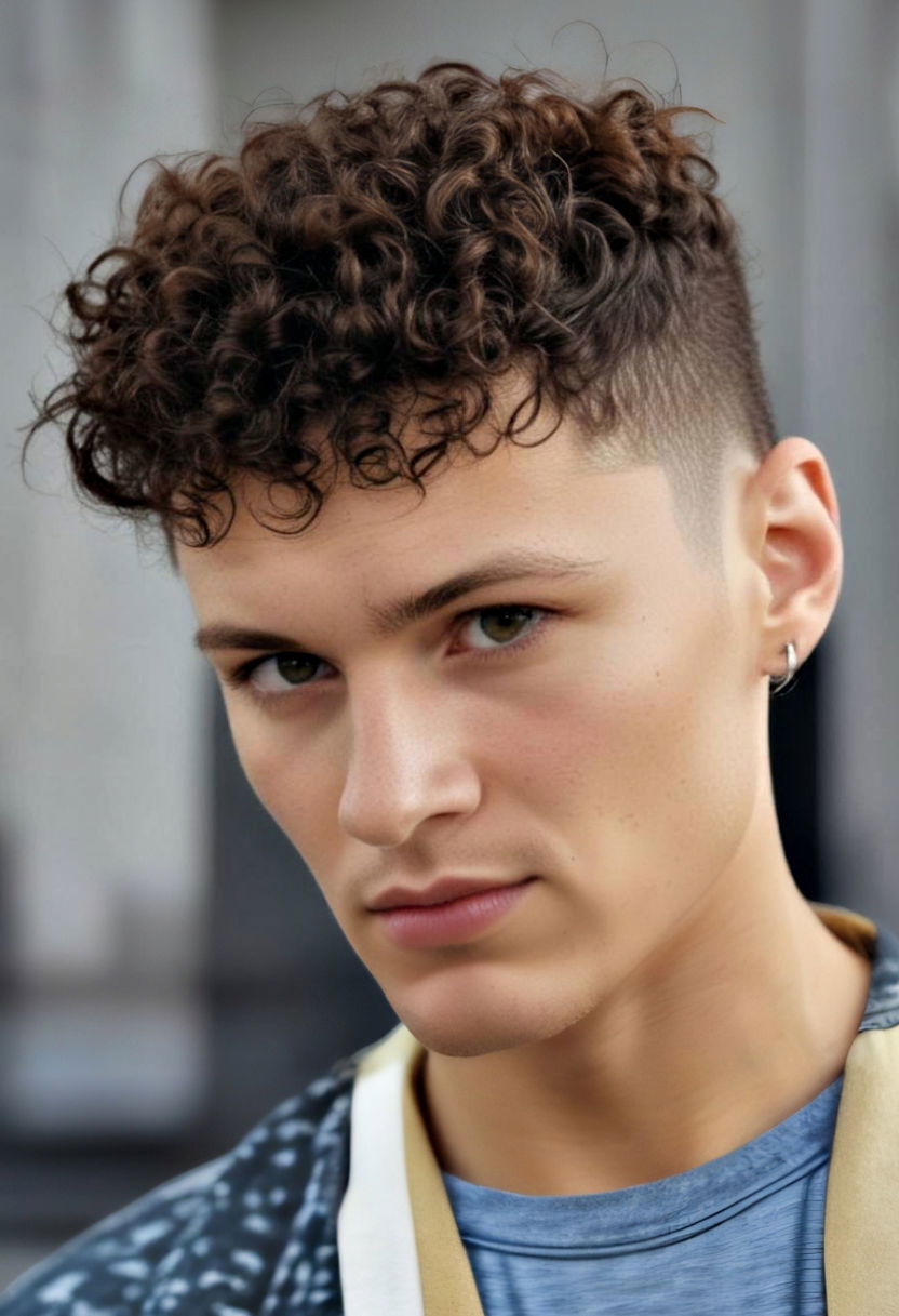 timeless curly caesar with fade haircut for men