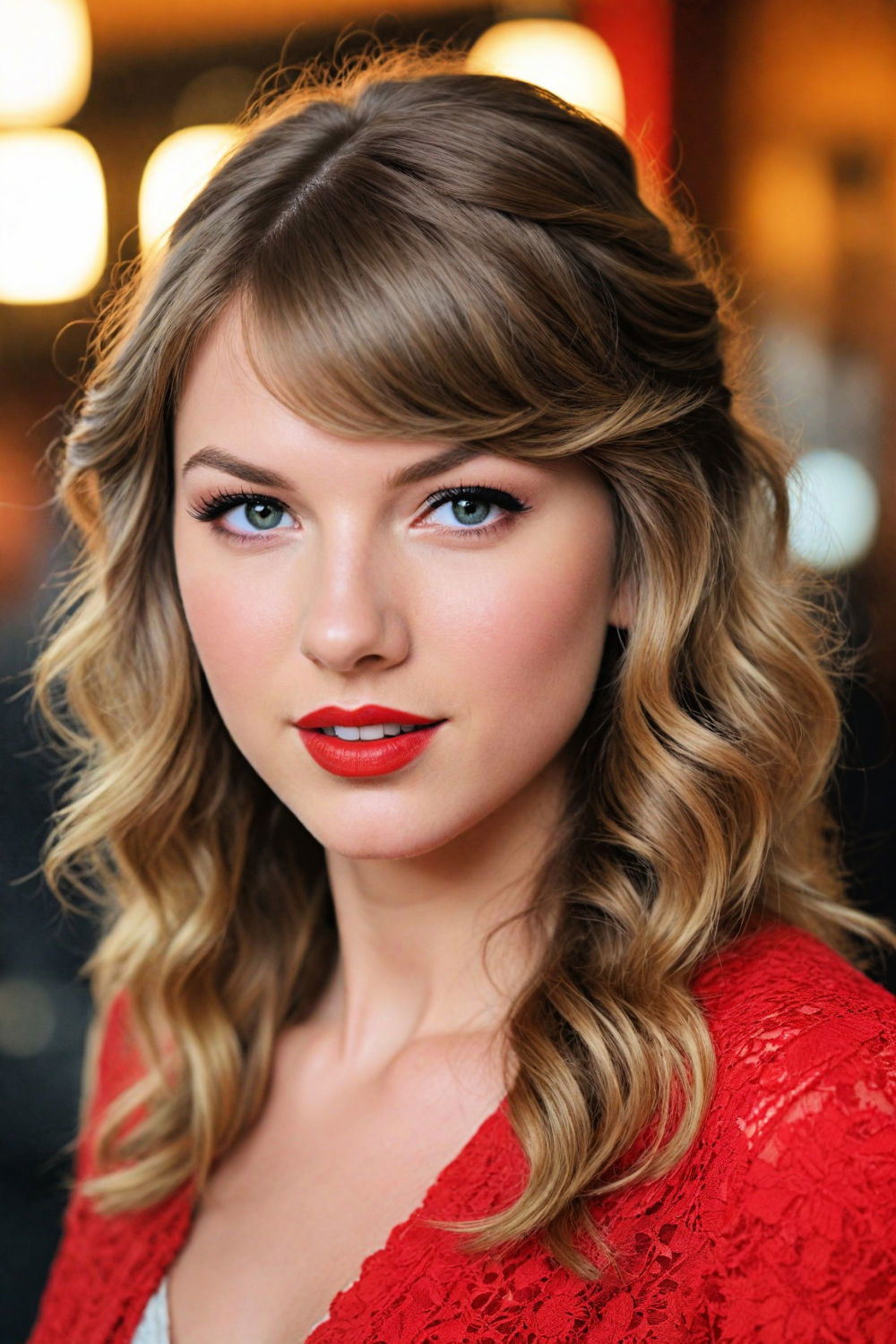 tousled half up half down taylor swift hairstyle
