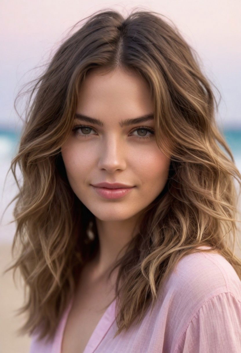 tousled layers with center part haircut for thick wavy hair