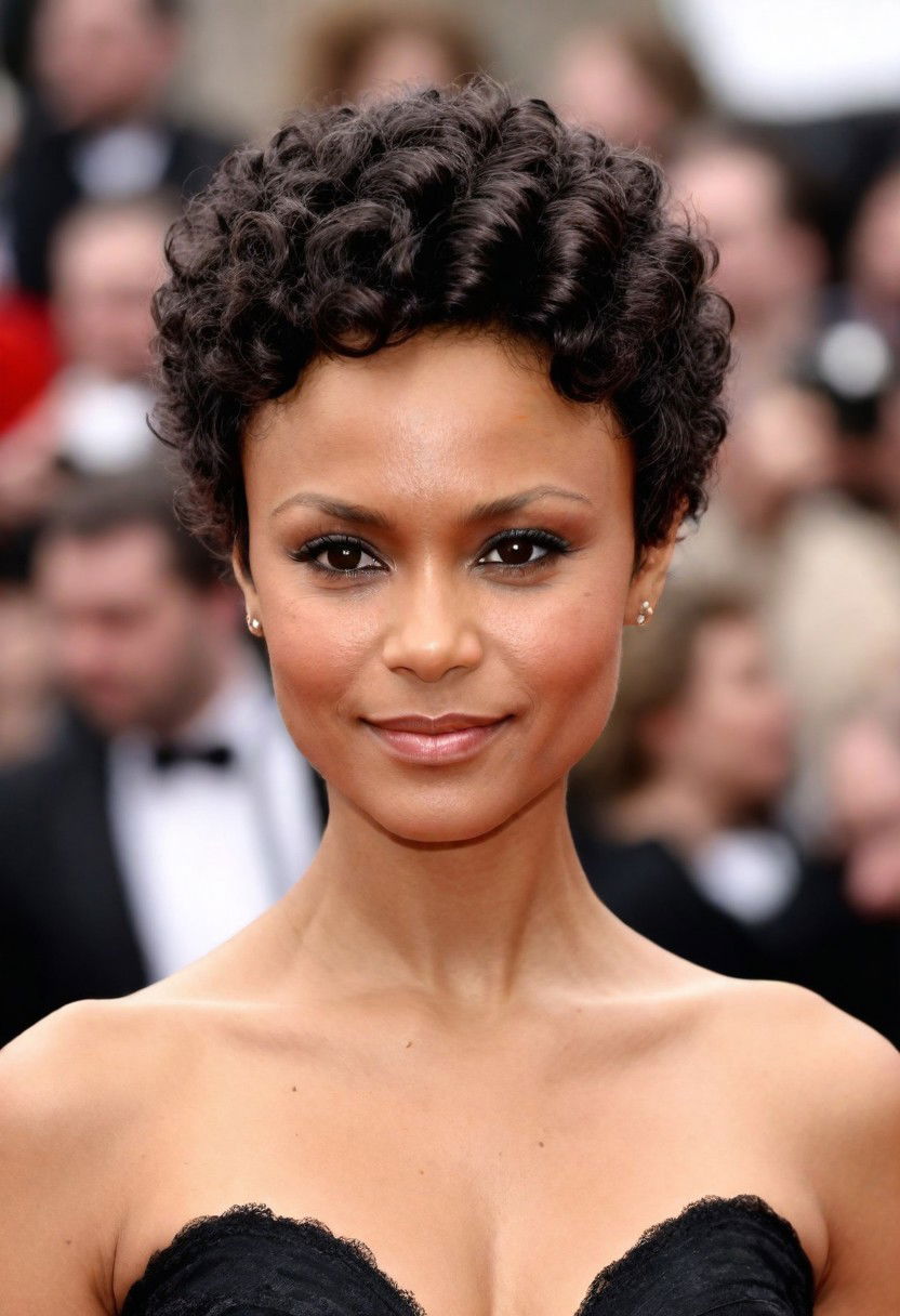 traditional pixie cut with luscious curls