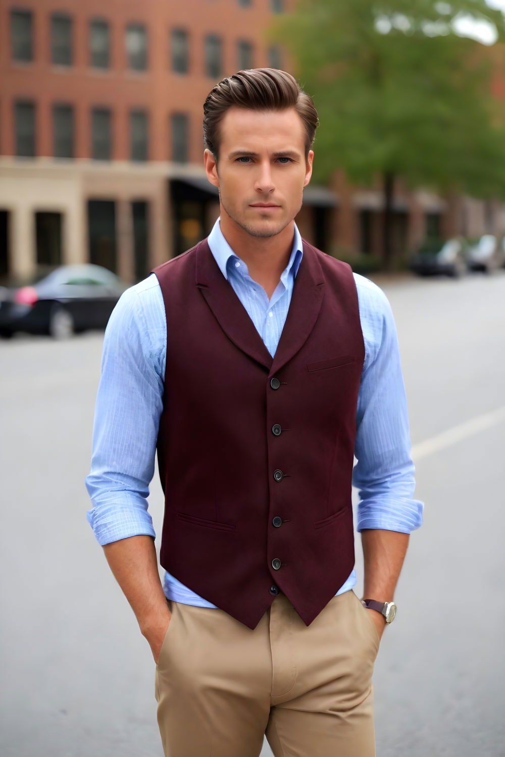 transitional vest and shirt layering