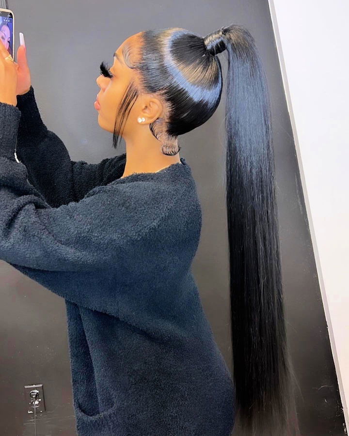 ultra long high ponytail hairstyle