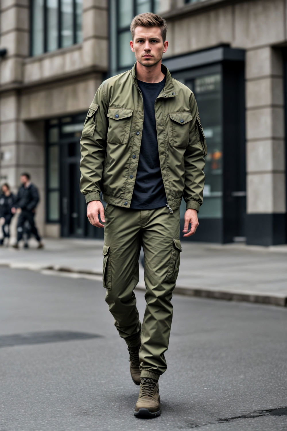 utility jacket with cargo pants outfit for men