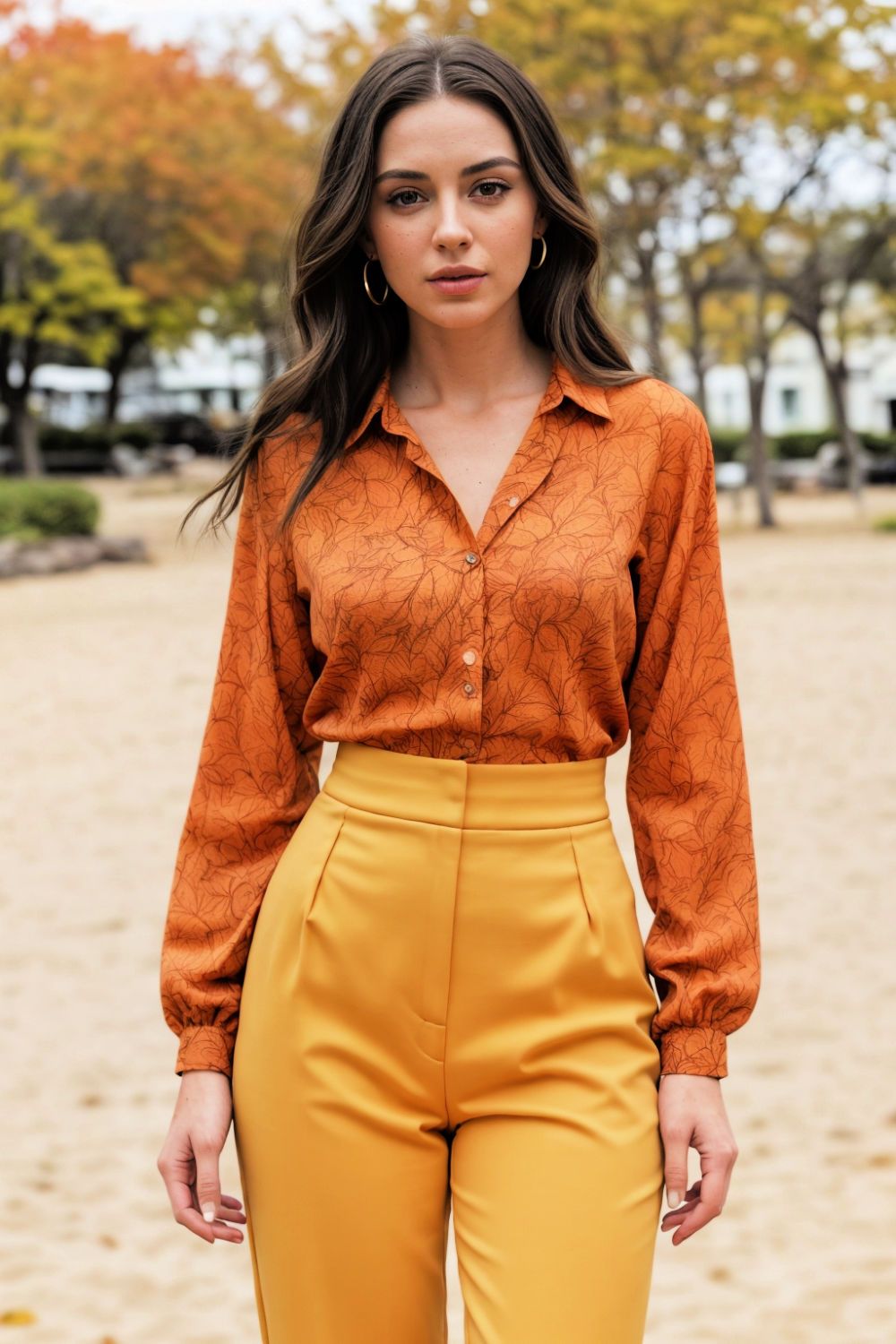 vibrant long sleeve blouse fall outfit