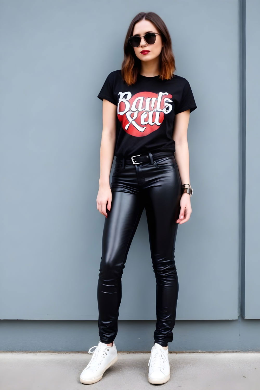vintage band tee and leather pants for rap concert outfit