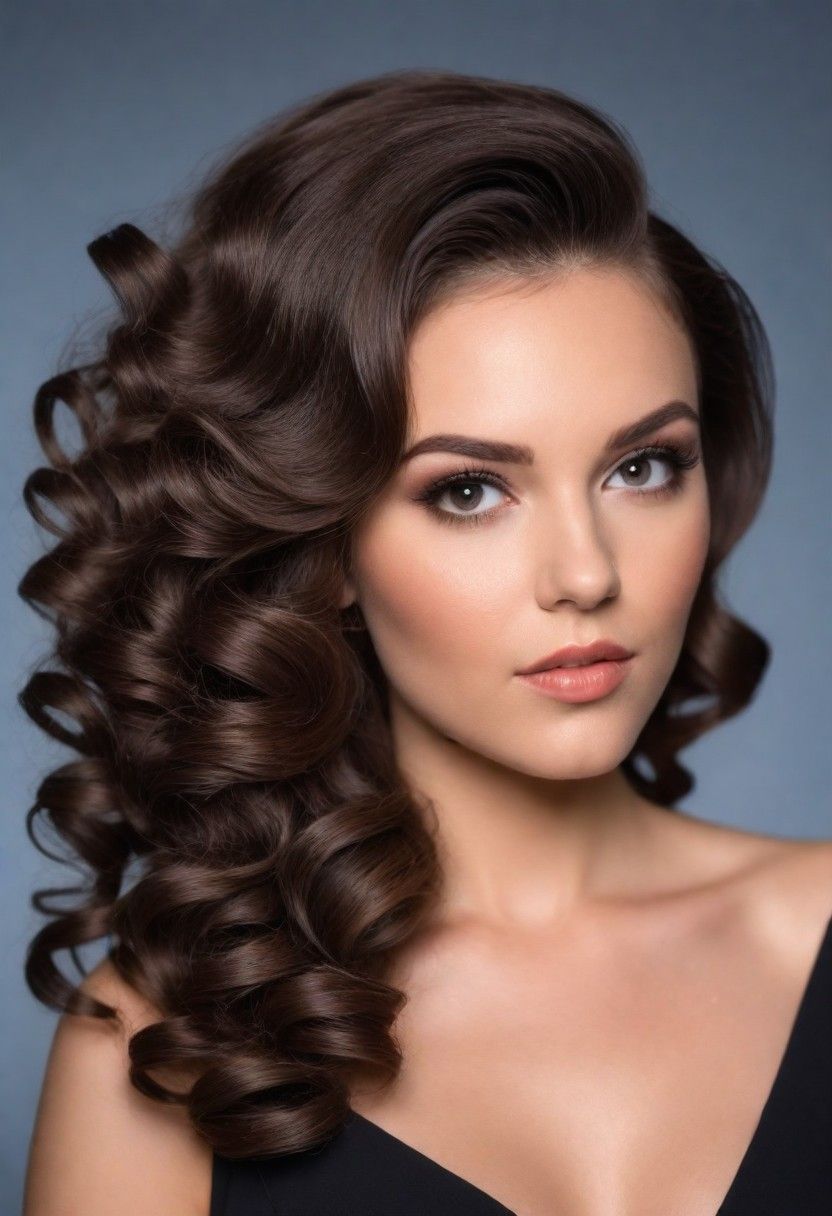 voluminous curls with side part