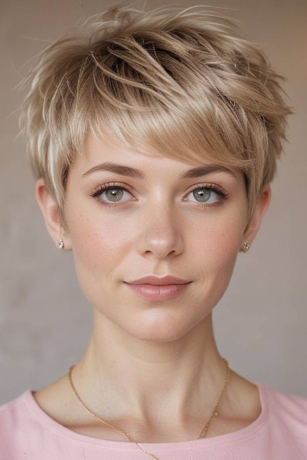 volumized pixie layered with long bangs