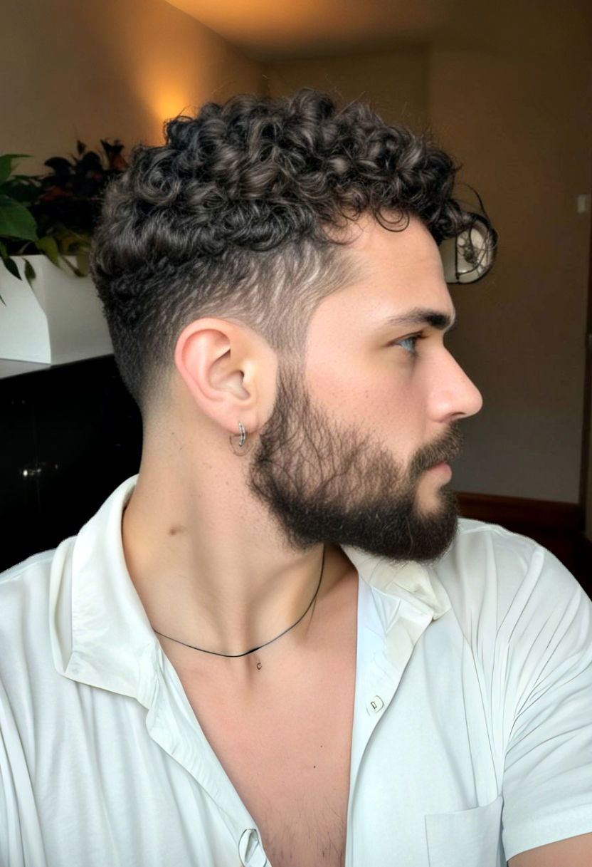 wavy crew short curly hairstyle men