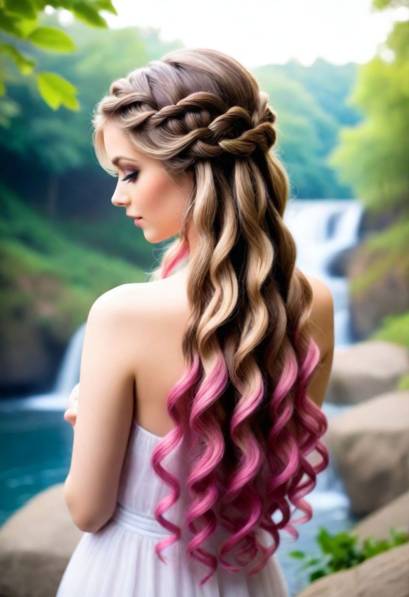 wavy waterfall braid hairstyle