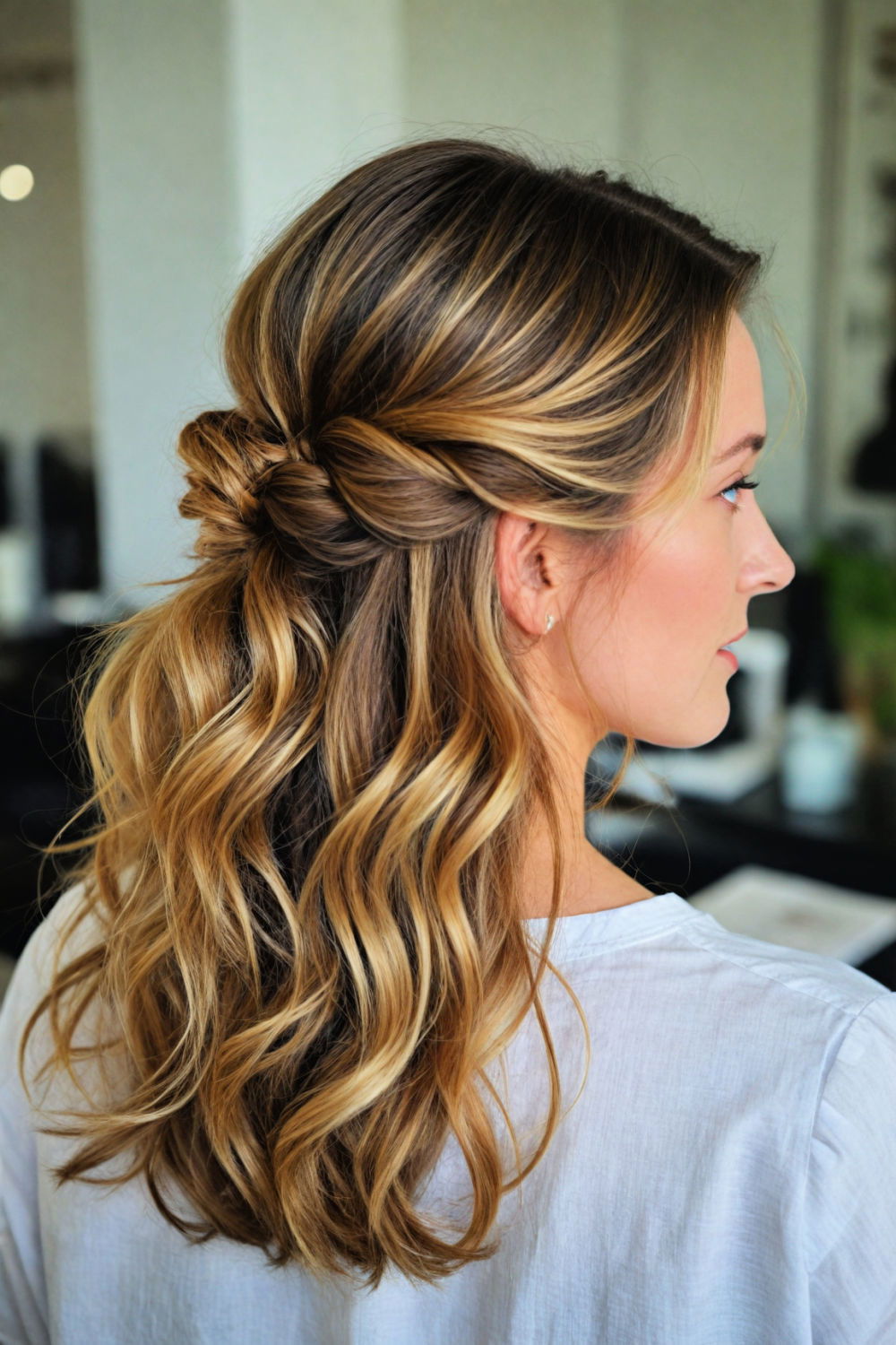 Half updo to make thin hair appear thicker