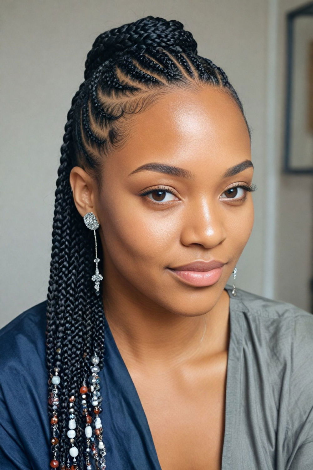 accessorized knotless braids hairstyle