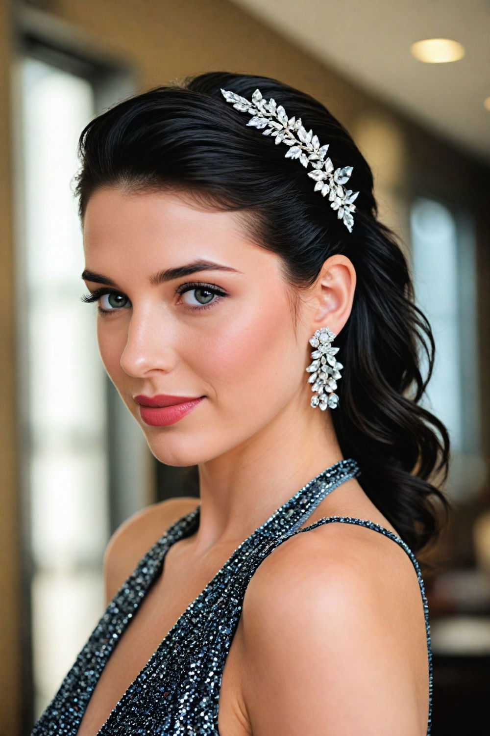 accessorized slick back hair