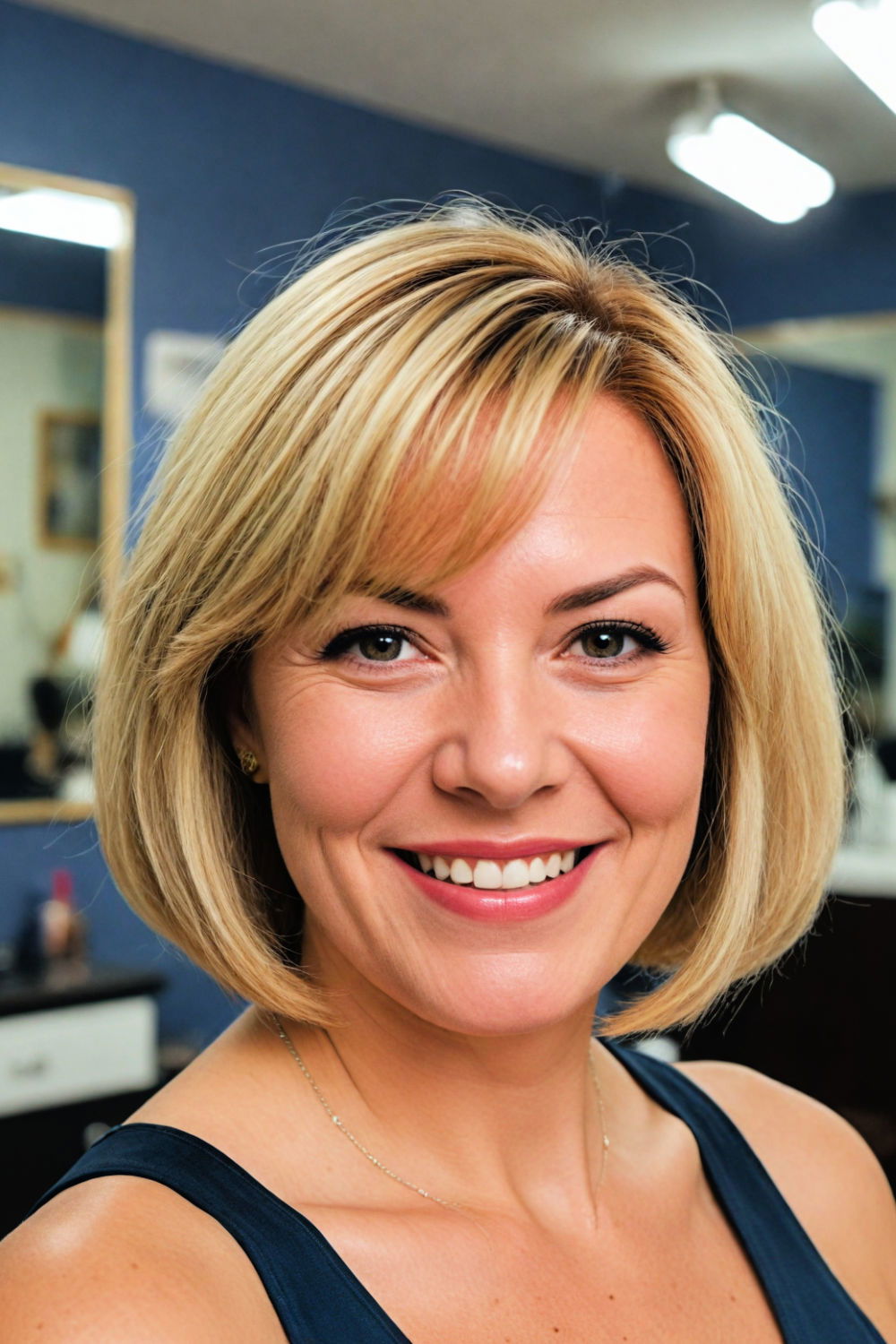 angled bob hairstyle for over 50 and overweight