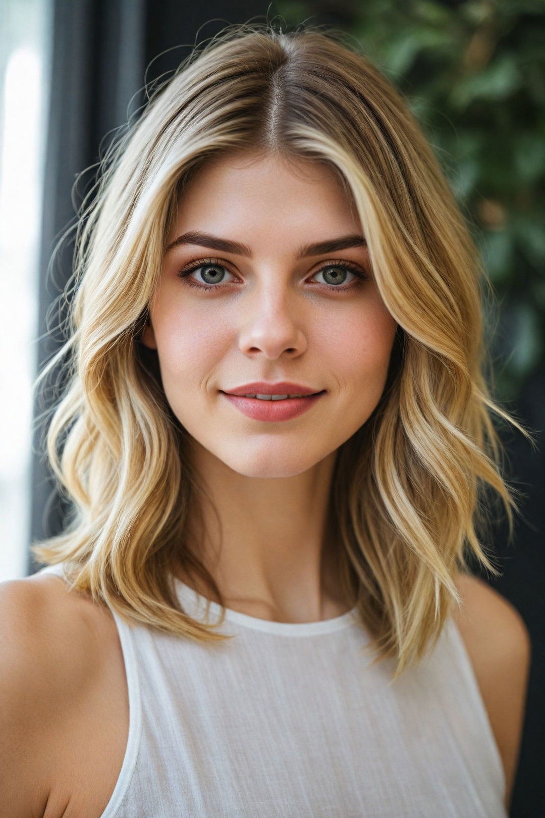 angled lob medium length hairstyle for thin hair