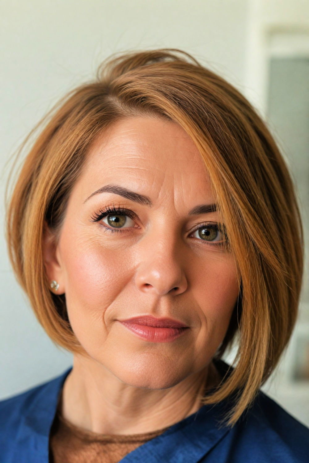 asymmetrical bob for women over 60 with round face