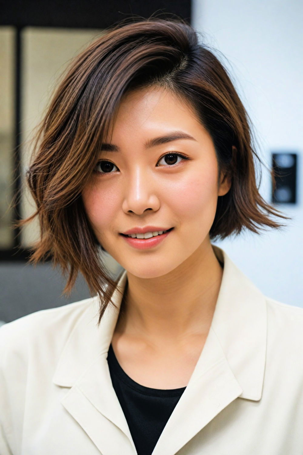 asymmetrical bob korean hairstyle for women
