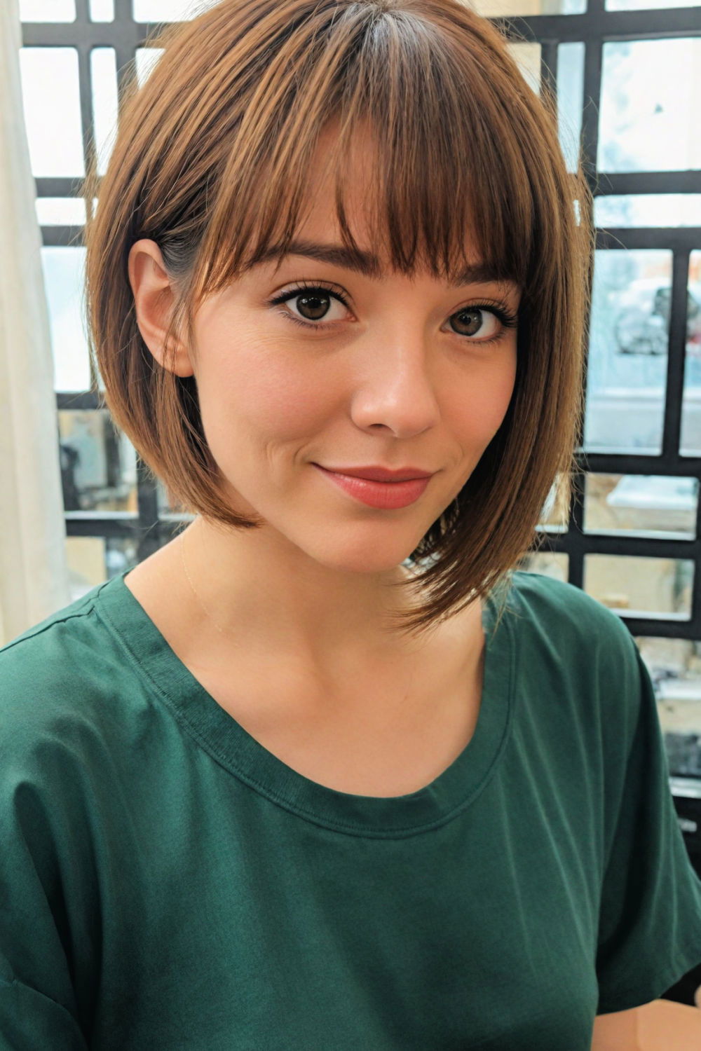 asymmetrical bob with curtain bangs