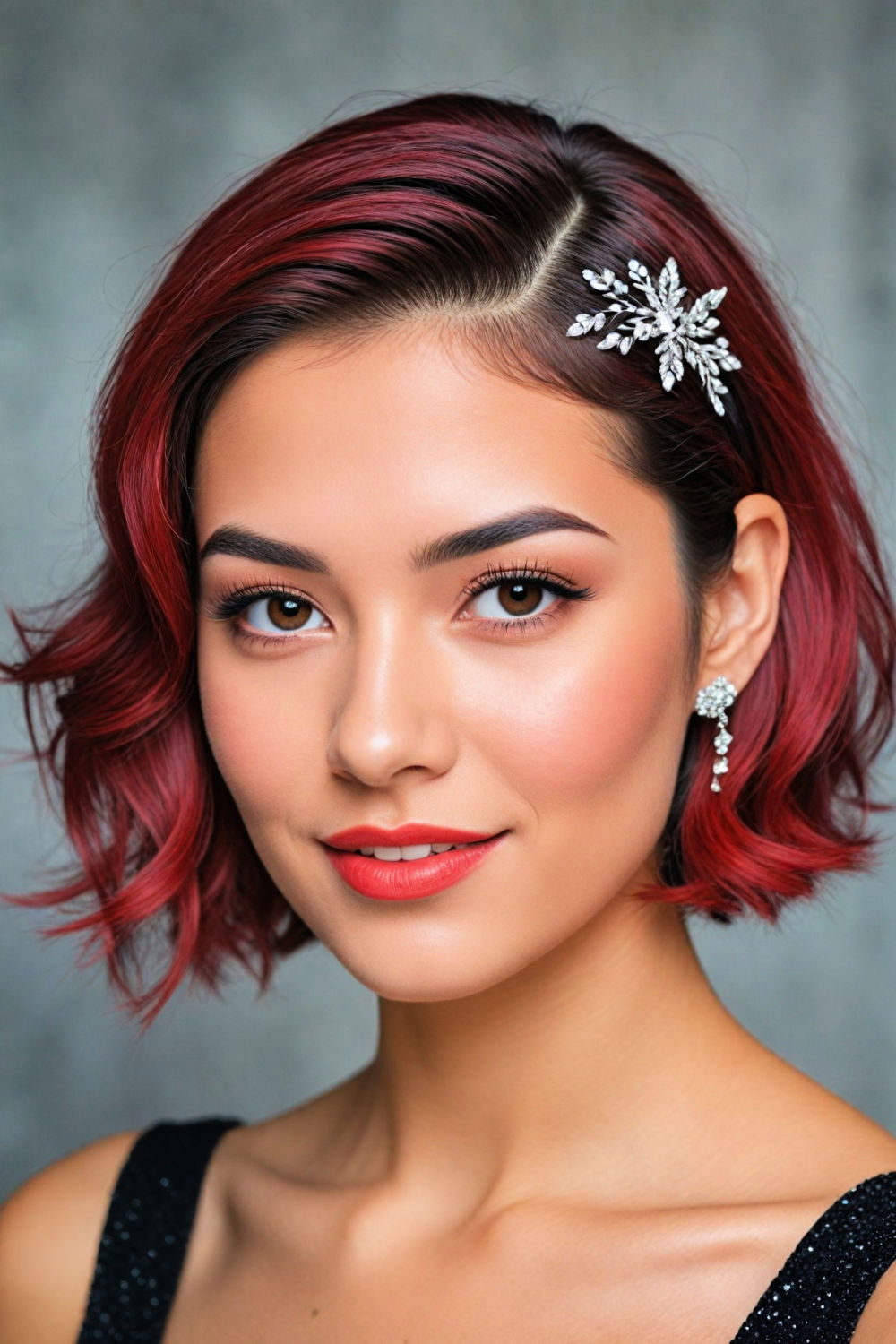 asymmetrical bob with sparkling hairpins