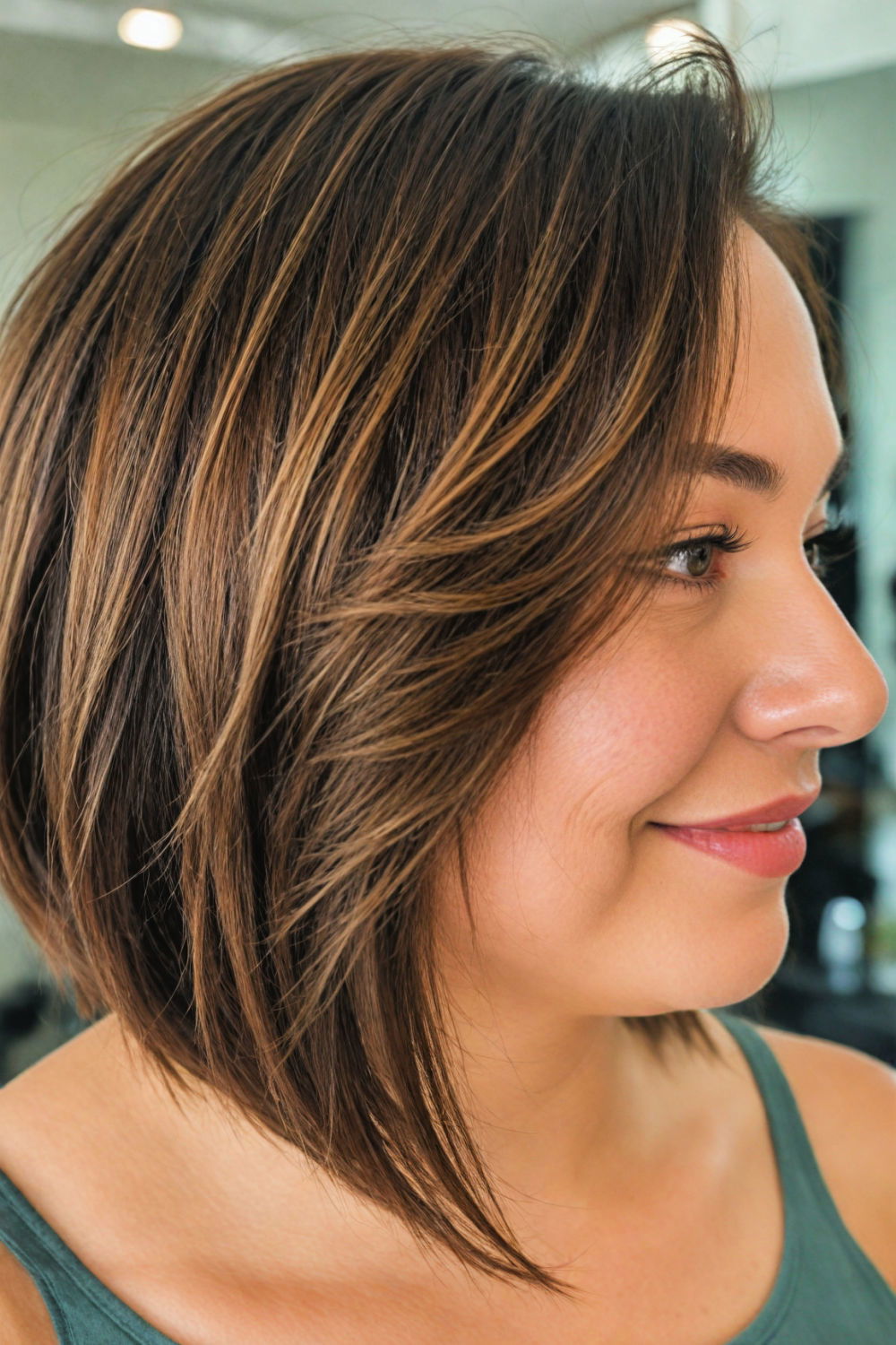 asymmetrical cut for round face and short neck