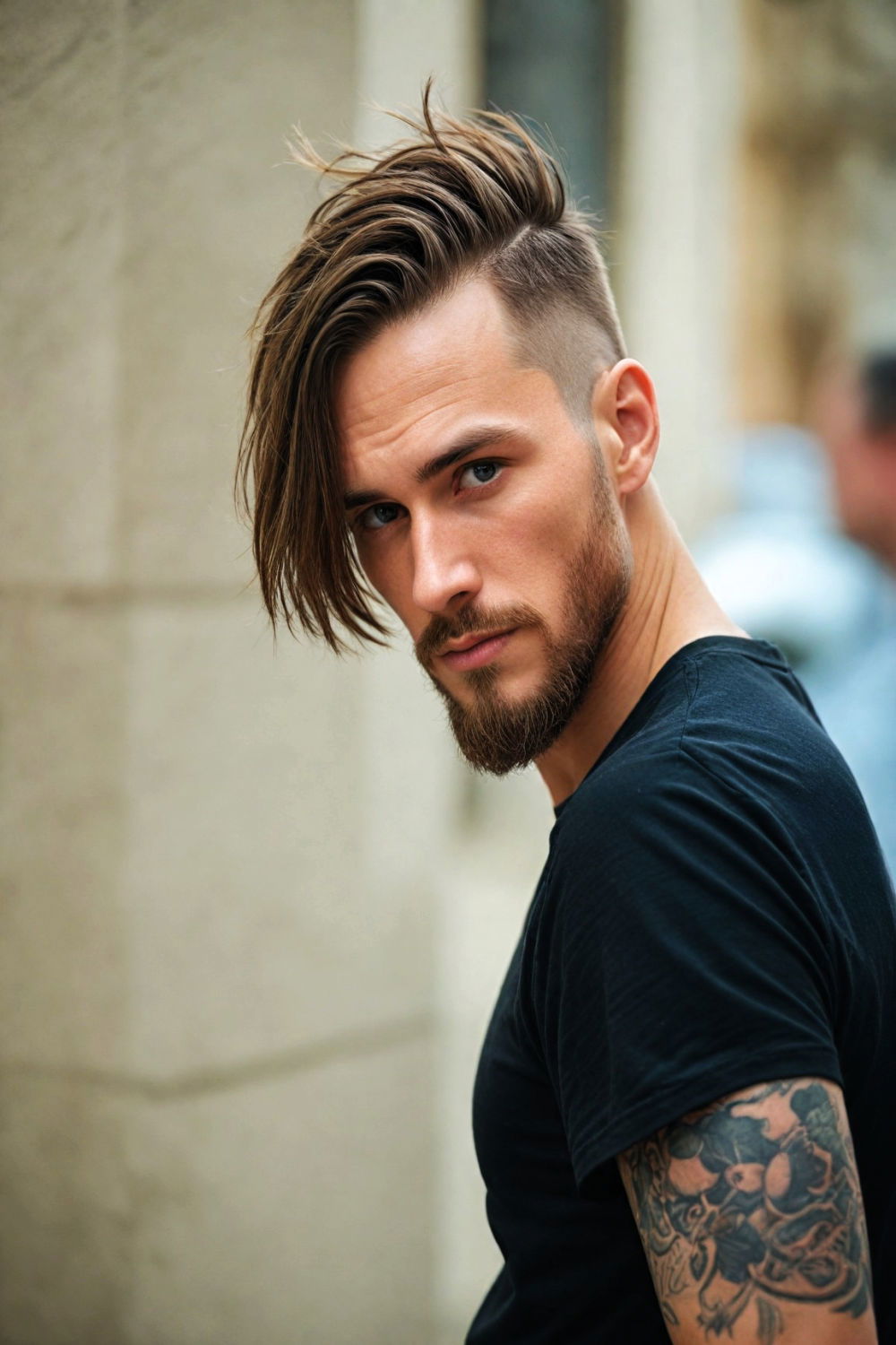 asymmetrical haircut for men with big forehead