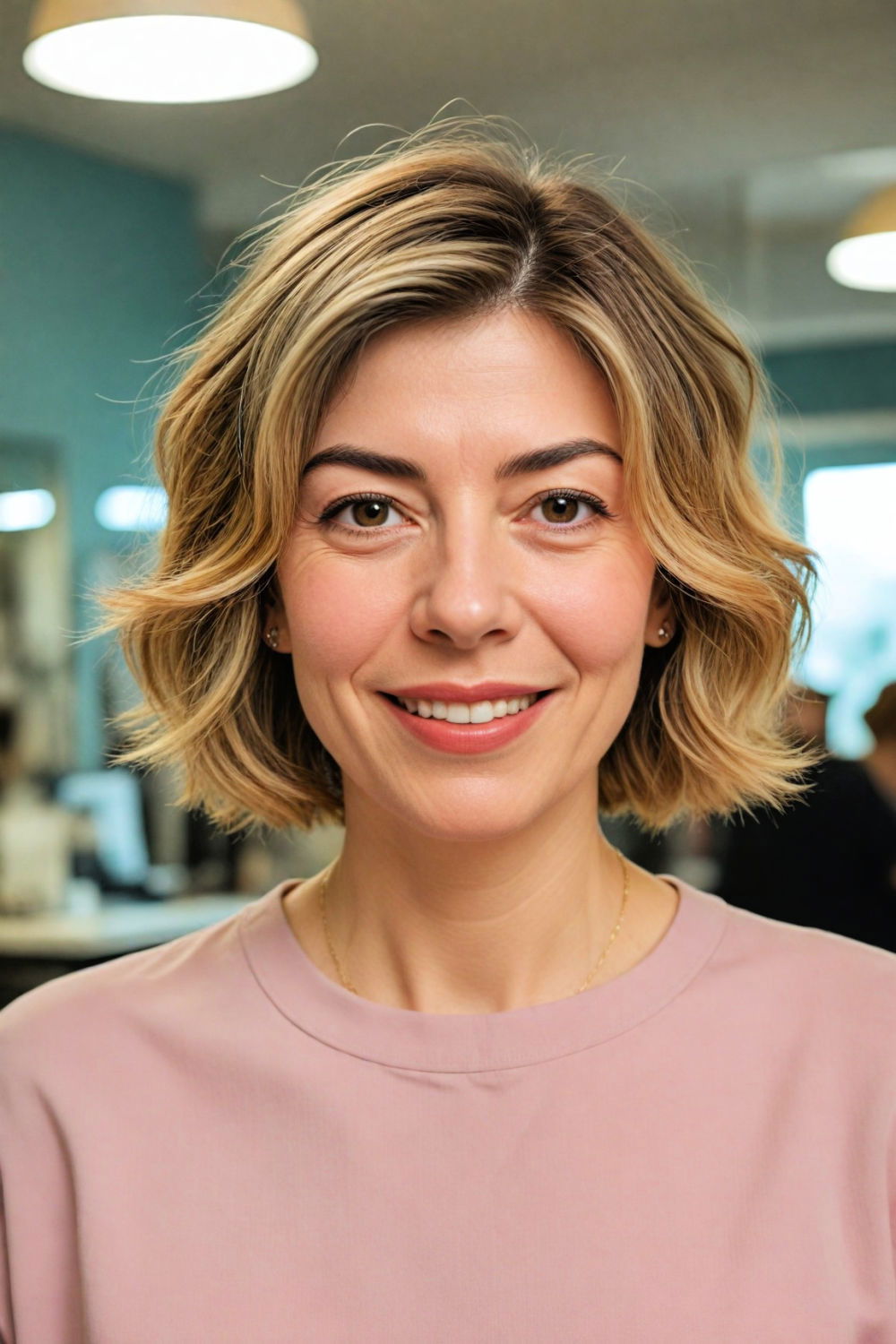 asymmetrical wavy bob hairstyle for women over 50