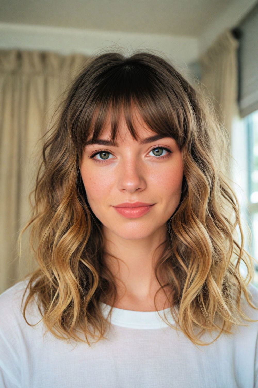 beach waves with curtain bangs
