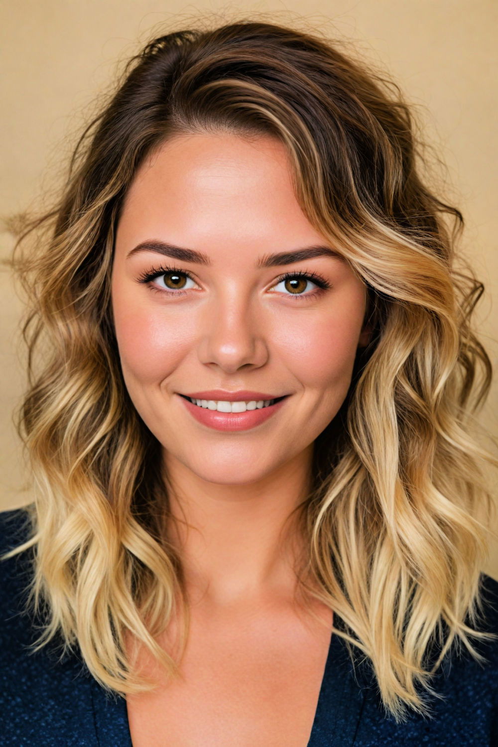 beachy waves medium length hair for double chin