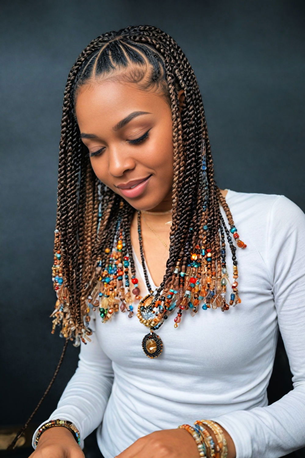 beaded knotless braids hairstyle
