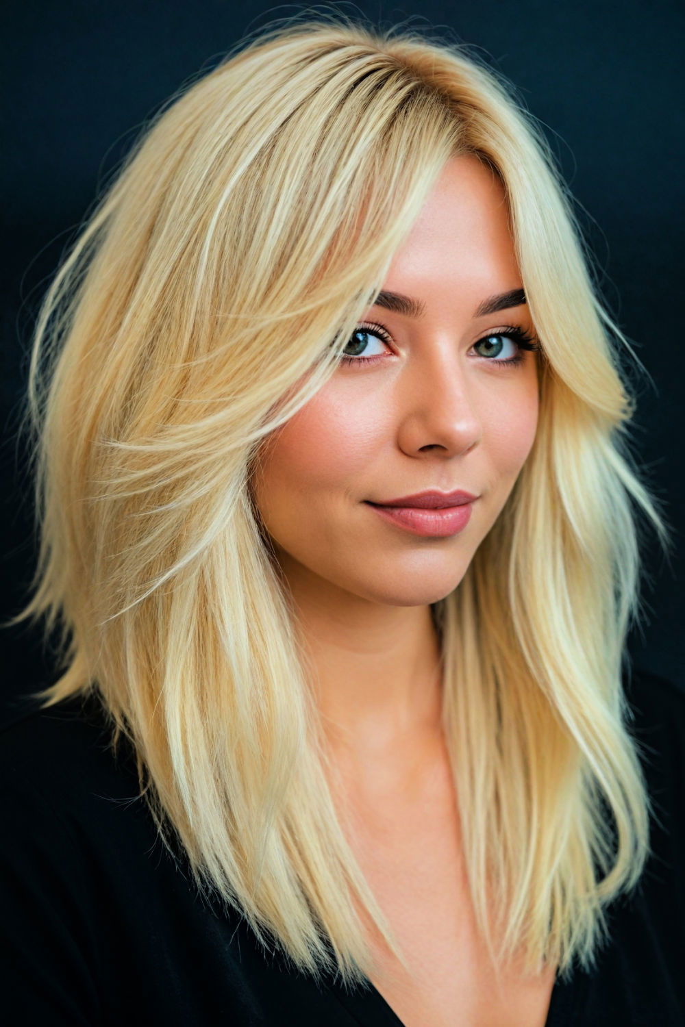 blunt cut with layers for round face