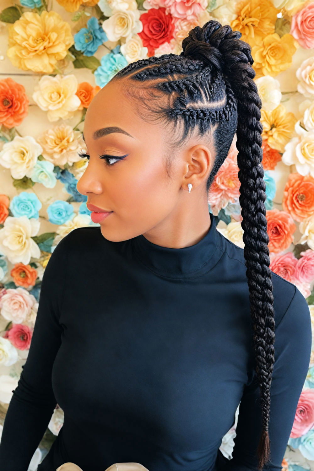 box braid ponytail with sleek edges