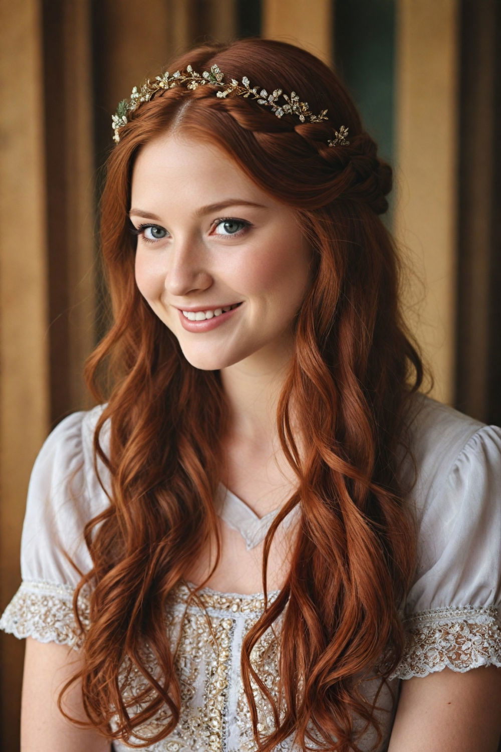 braided crown with loose waves hairstyle