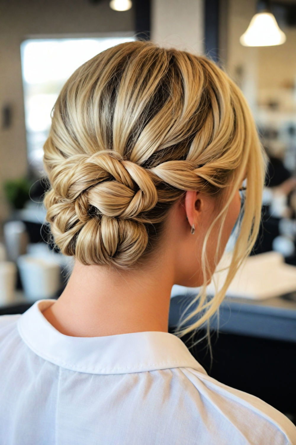 braided low bun hairstyle