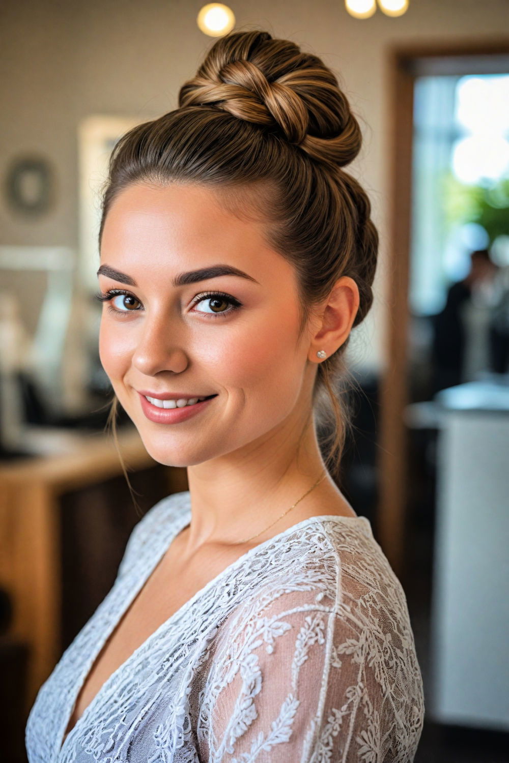 braided top knot updo for medium length hair