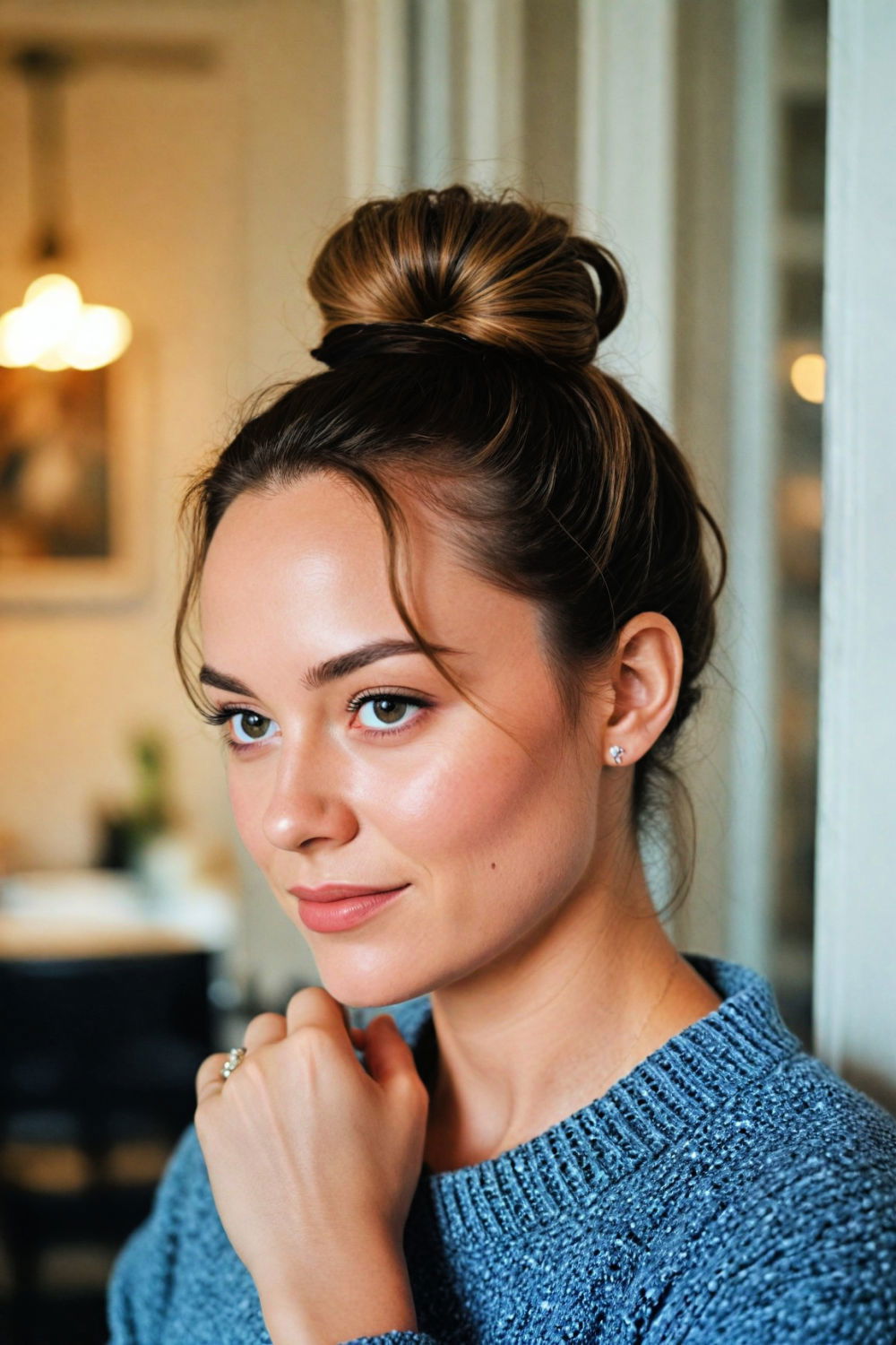 carefree messy bun hairstyle